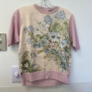 Salvatore Ferragamo pink printed silk and cotton knitted sweater